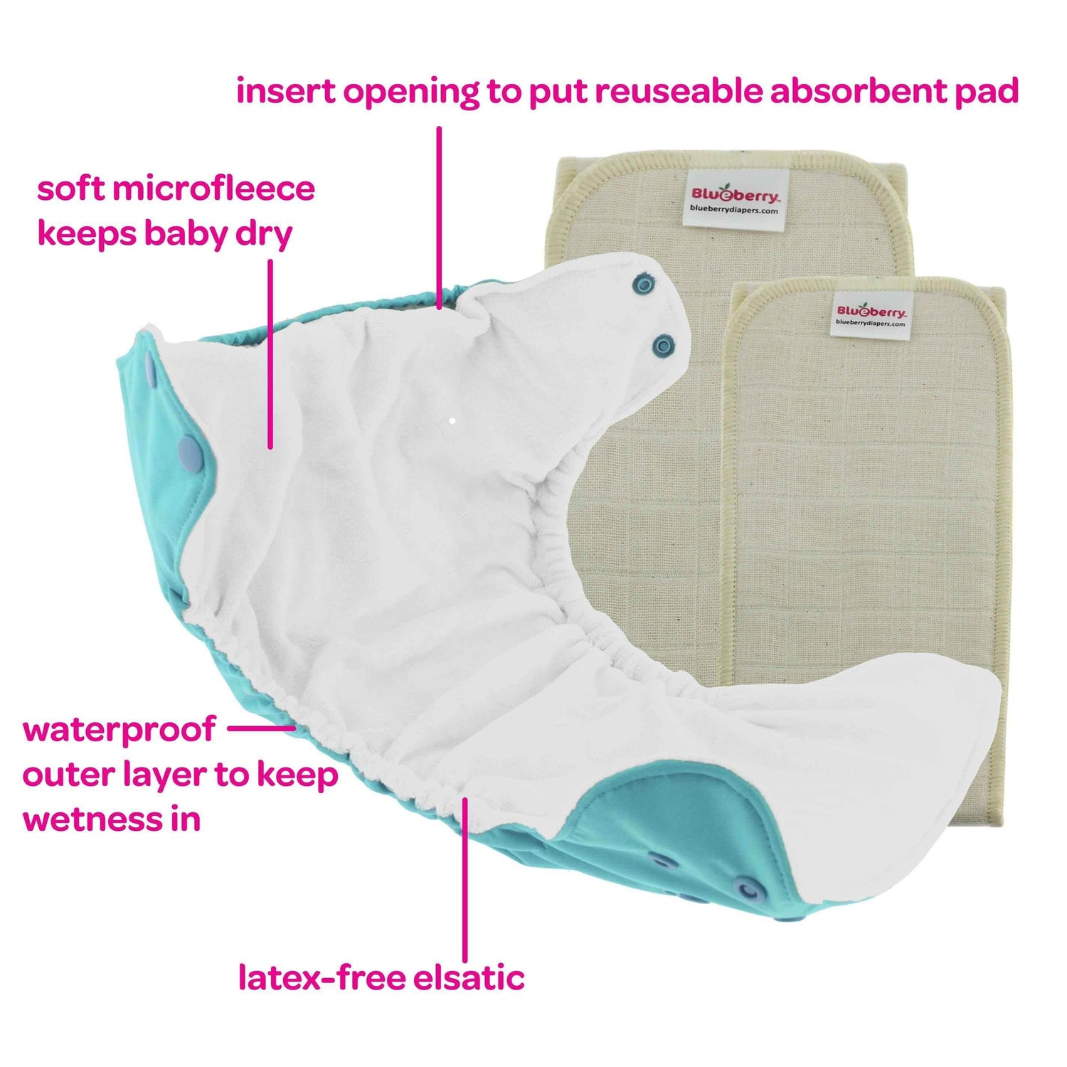 One Size Pocket Diapers - INSERTS NOT INCLUDED One Size Pocket Diapers by Blueberry & Me