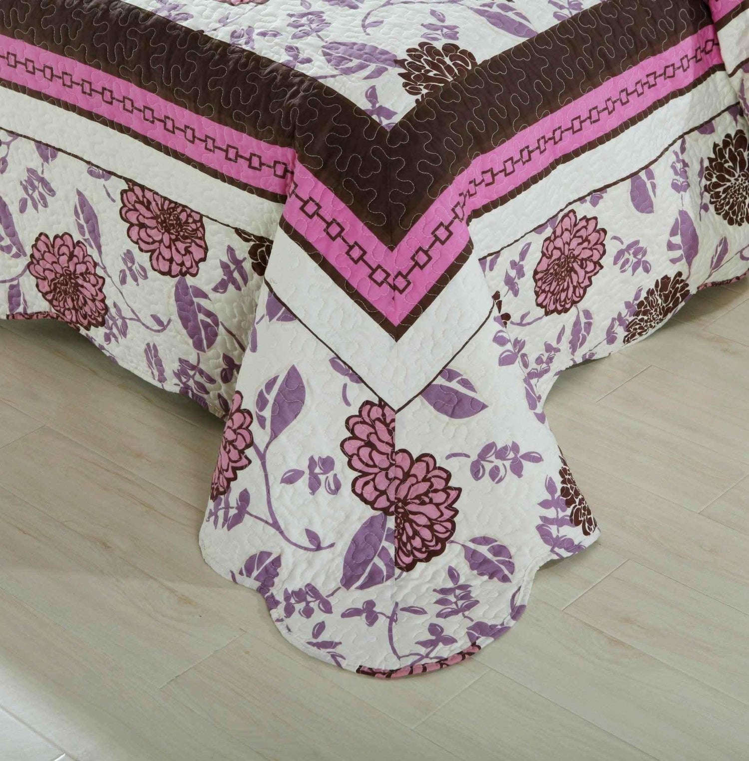 DaDa Bedding Bohemian Purple Blooms Floral Garden Pink Brown Bedspread Set (KBJ1629) - GiFTiFY