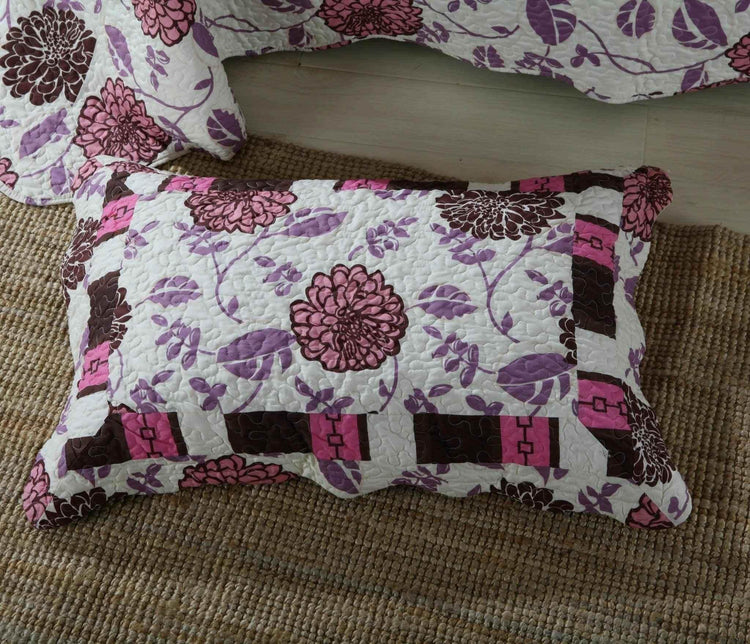 DaDa Bedding Bohemian Purple Blooms Floral Garden Pink Brown Bedspread Set (KBJ1629) - GiFTiFY