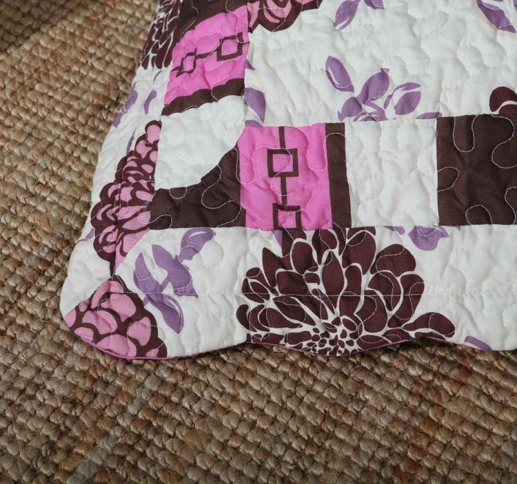 DaDa Bedding Bohemian Purple Blooms Floral Garden Pink Brown Bedspread Set (KBJ1629) - GiFTiFY
