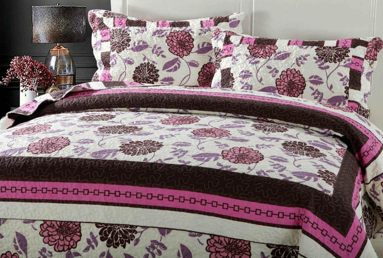 DaDa Bedding Bohemian Purple Blooms Floral Garden Pink Brown Bedspread Set (KBJ1629) - GiFTiFY