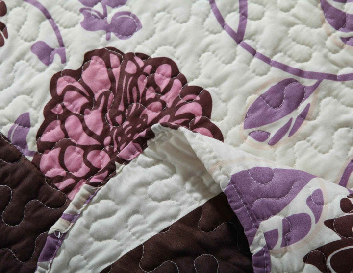 DaDa Bedding Bohemian Purple Blooms Floral Garden Pink Brown Bedspread Set (KBJ1629) - GiFTiFY