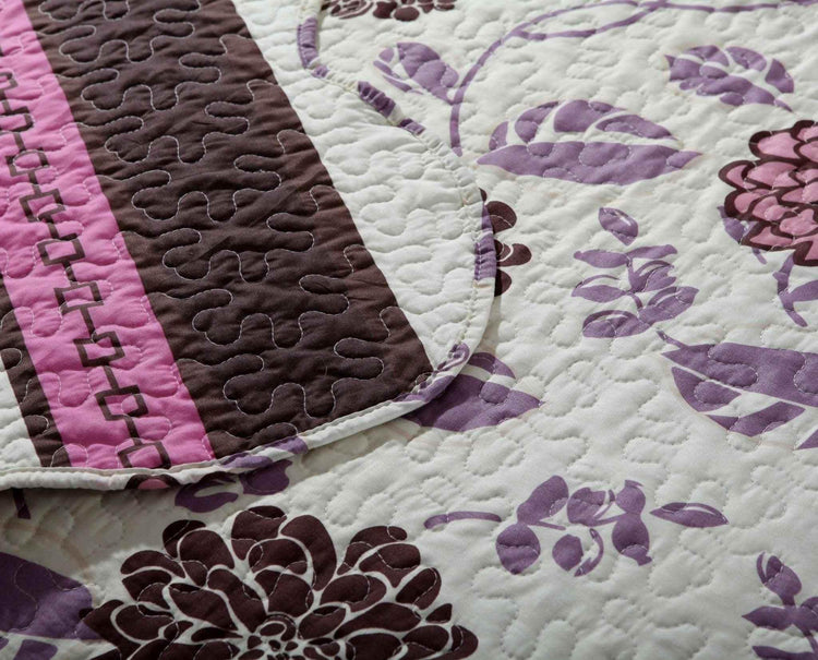 DaDa Bedding Bohemian Purple Blooms Floral Garden Pink Brown Bedspread Set (KBJ1629) - GiFTiFY