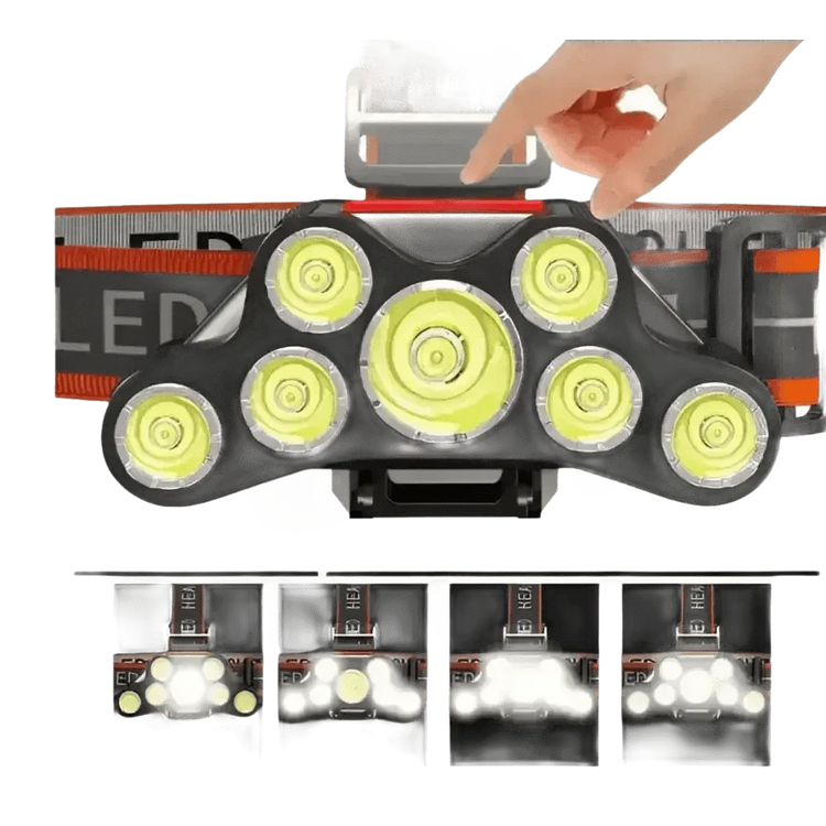 Rechargeable Waterproof LED Headlamp 4Modes Adjustable 7LED Headlamp - GiFTiFY
