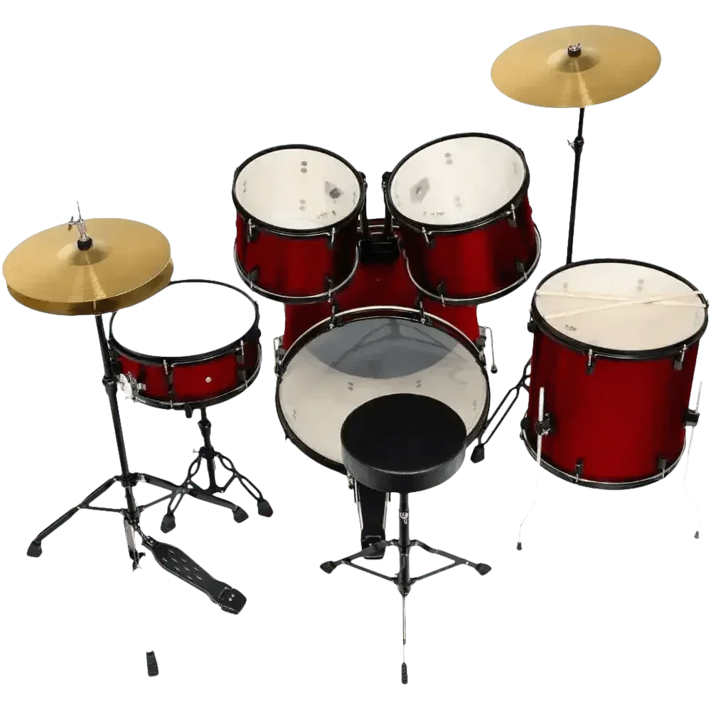 Red 5-Piece Adult Drum Set with Remo Batter Heads and Cymbals - GiFTiFY