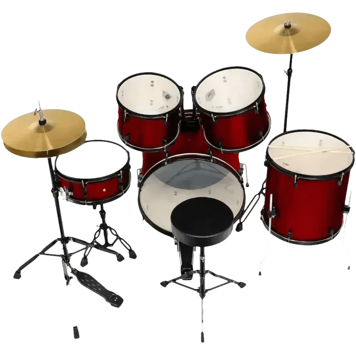 Red 5-Piece Adult Drum Set with Remo Batter Heads and Cymbals - GiFTiFY