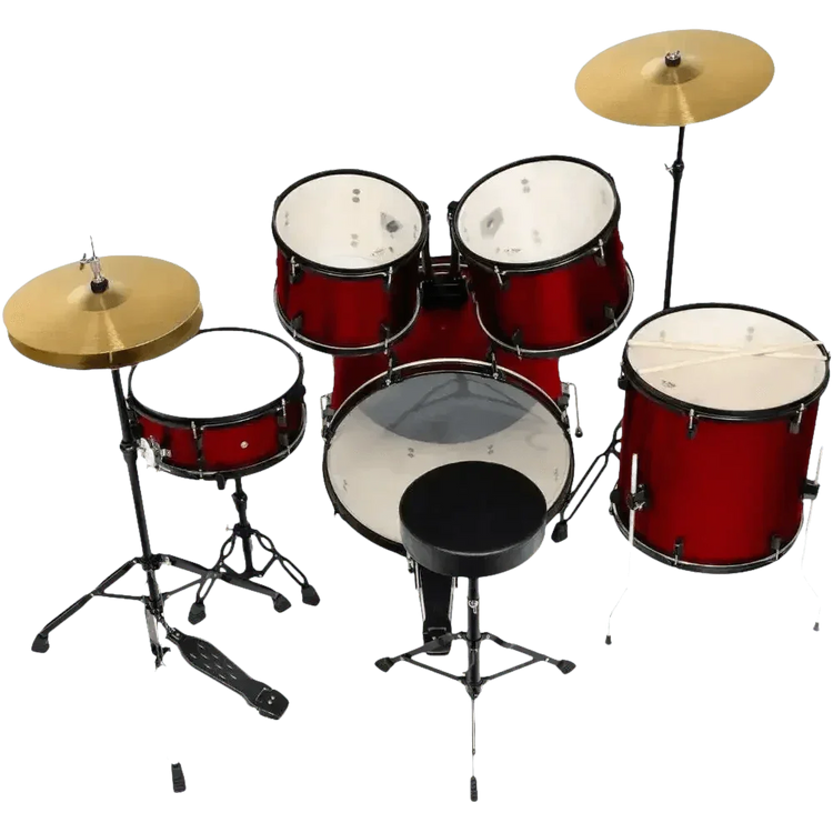 Red 5-Piece Adult Drum Set with Remo Batter Heads and Cymbals - GiFTiFY
