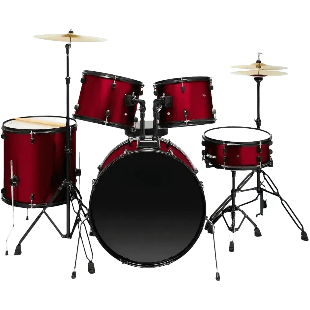 Red 5-Piece Adult Drum Set with Remo Batter Heads and Cymbals - GiFTiFY