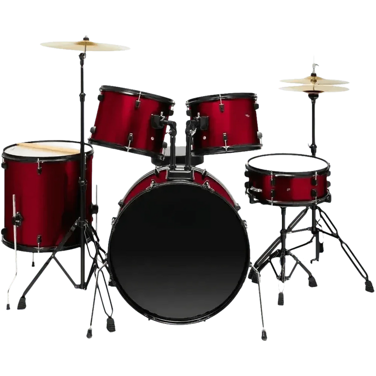 Red 5-Piece Adult Drum Set with Remo Batter Heads and Cymbals - GiFTiFY