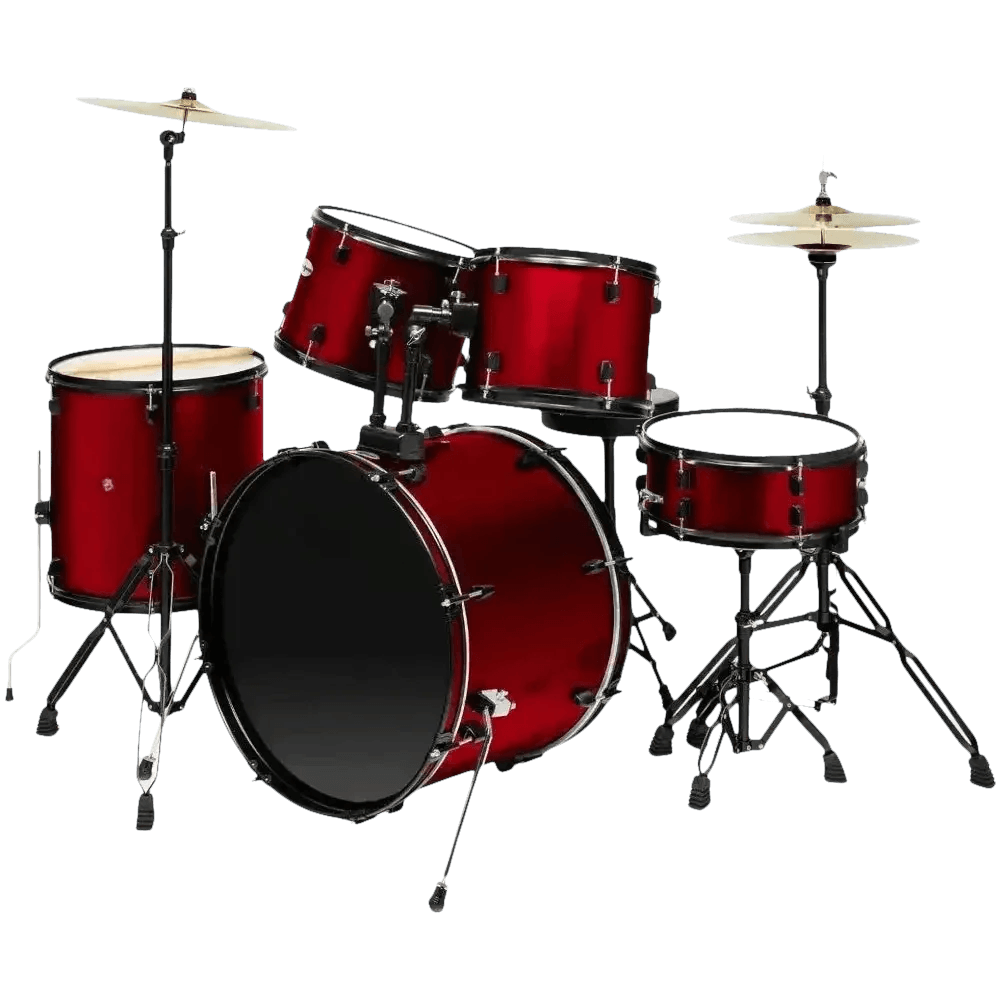 Red 5-Piece Adult Drum Set with Remo Batter Heads and Cymbals - GiFTiFY