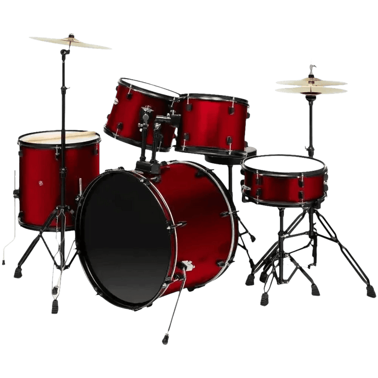 Red 5-Piece Adult Drum Set with Remo Batter Heads and Cymbals - GiFTiFY