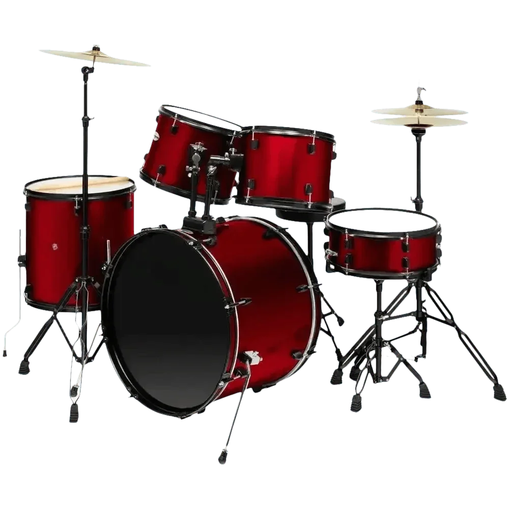 Red 5-Piece Adult Drum Set with Remo Batter Heads and Cymbals - GiFTiFY