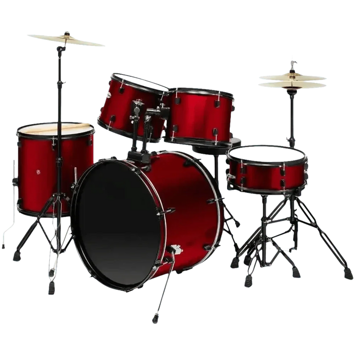 Red 5-Piece Adult Drum Set with Remo Batter Heads and Cymbals - GiFTiFY