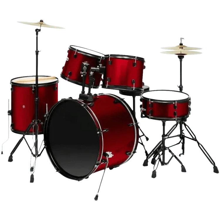 Red 5-Piece Adult Drum Set with Remo Batter Heads and Cymbals - GiFTiFY