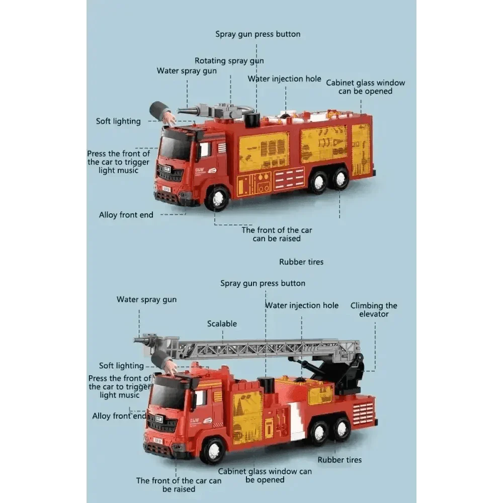 Red Toy Fire Truck with Sprayable Water Tank - GiFTiFY
