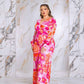 Plus Size Floral Print Jumpsuit with Long Bishop Split Sleeves - Pink