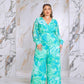 Plus Size Floral Print Jumpsuit with Long Bishop Split Sleeves - Green