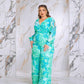 Plus Size Floral Print Jumpsuit with Long Bishop Split Sleeves - Green