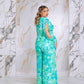 Plus Size Floral Print Jumpsuit with Long Bishop Split Sleeves - Green
