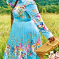Pleated Print Long Sleeve Mid-Calf Lapel Standard-Waist Pullover Dress