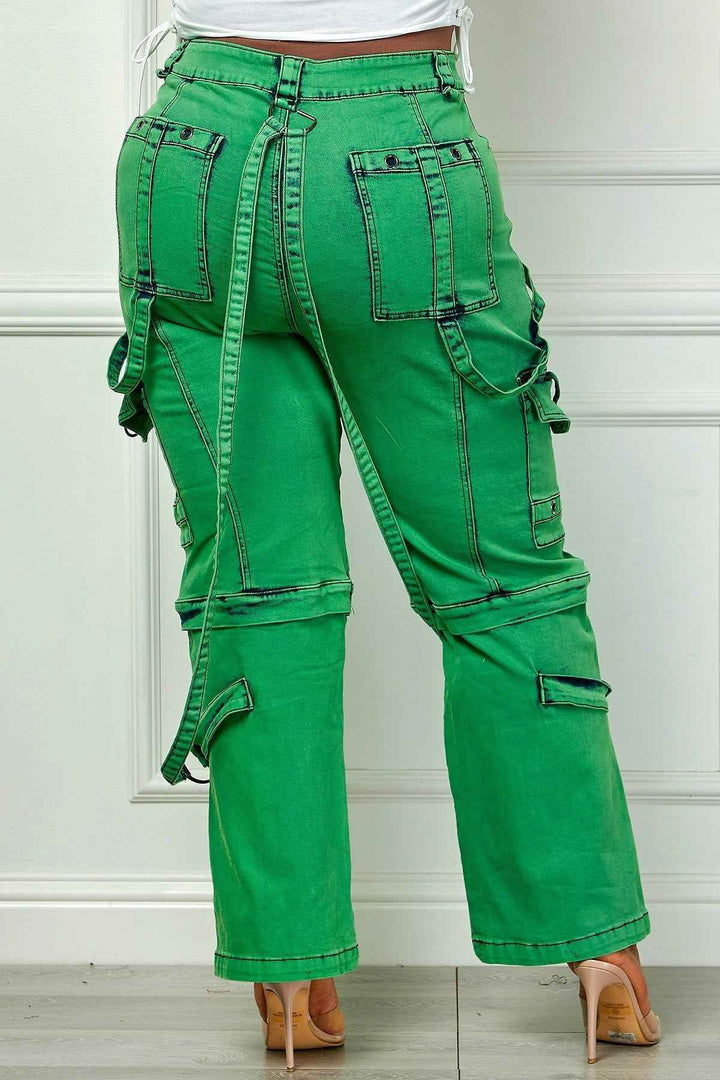 Oh So Crafty Utility Cargo Plus Size Denim Pants - Green - GiFTiFY