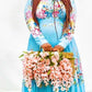 Pleated Print Long Sleeve Mid-Calf Lapel Standard-Waist Pullover Dress