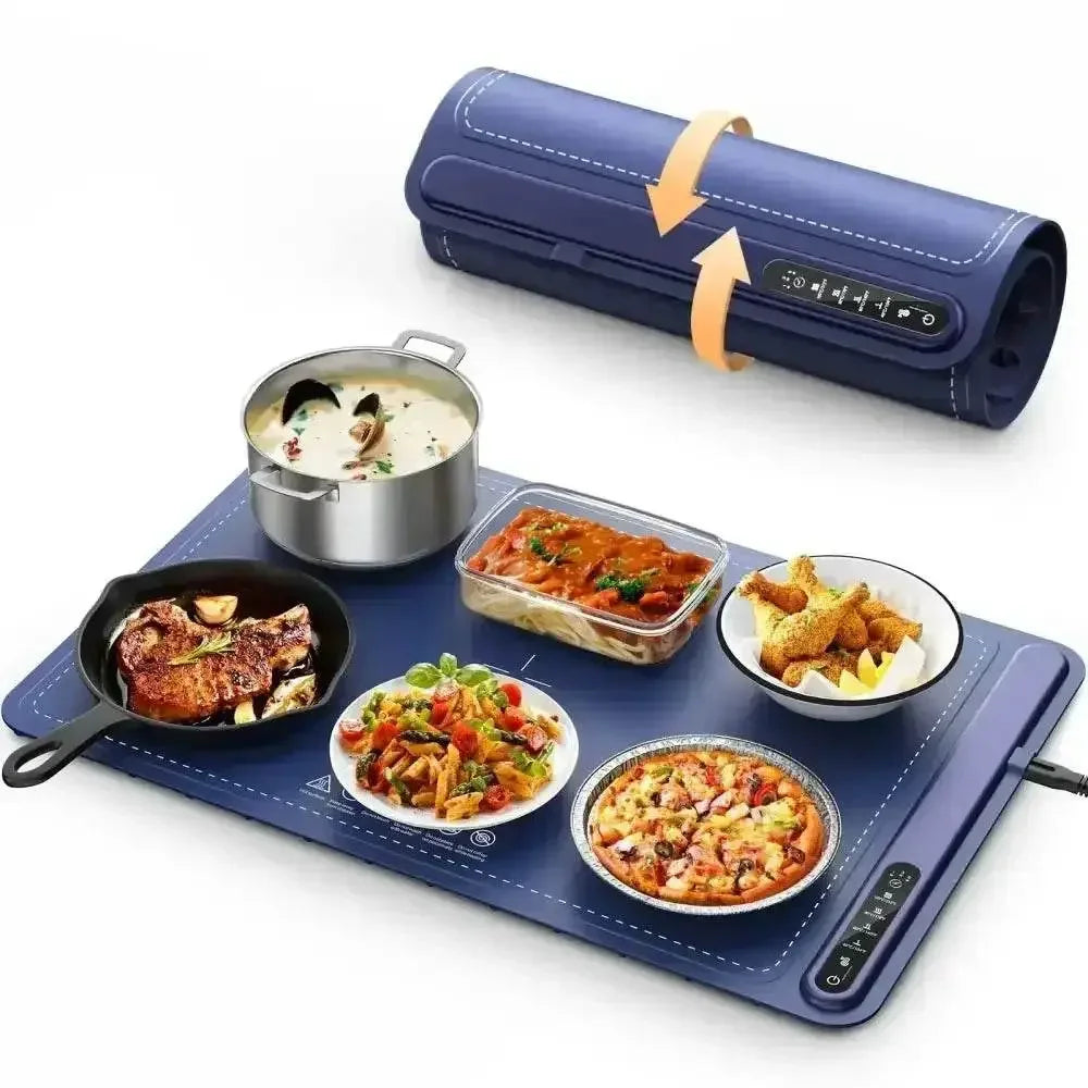 Roll up food heating pad - Level 4 temperature fast heating silicone hot plate, lifting feet to protect the dining table food heating pad by DSERS