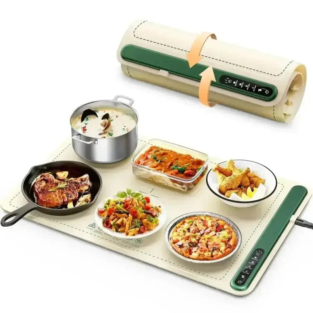 Roll up food heating pad - Level 4 temperature fast heating silicone hot plate, lifting feet to protect the dining table food heating pad by DSERS