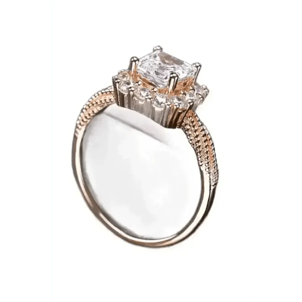 Rose Gold Square Diamond Moissanite Twisted Ring Jewlery by Trendsi