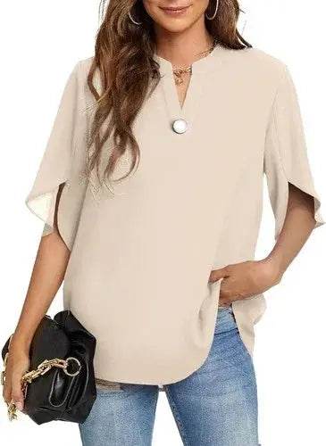Women's Summer Tops Short Sleeve Casual Shirts V Neck Chiffon Dressy Blouse Tops - GiFTiFY