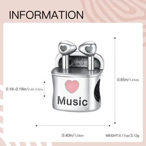 S925 Earbuds Love Music Charm For Women Jewelry Bracelet Necklace Accessories - GiFTiFY
