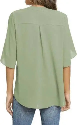 Women's Summer Tops Short Sleeve Casual Shirts V Neck Chiffon Dressy Blouse Tops - GiFTiFY