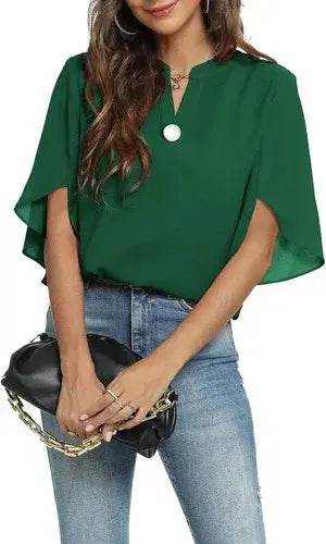 Women's Summer Tops Short Sleeve Casual Shirts V Neck Chiffon Dressy Blouse Tops - GiFTiFY