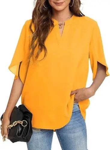 Women's Summer Tops Short Sleeve Casual Shirts V Neck Chiffon Dressy Blouse Tops - GiFTiFY