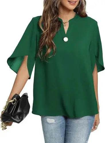Women's Summer Tops Short Sleeve Casual Shirts V Neck Chiffon Dressy Blouse Tops - GiFTiFY