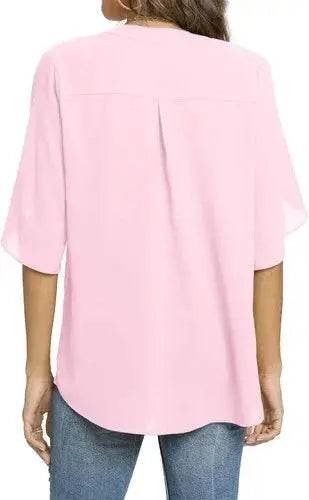 Women's Summer Tops Short Sleeve Casual Shirts V Neck Chiffon Dressy Blouse Tops - GiFTiFY