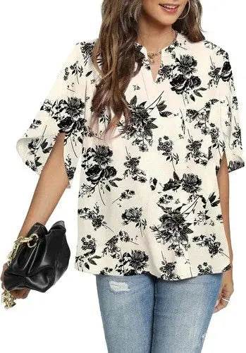 Women's Summer Tops Short Sleeve Casual Shirts V Neck Chiffon Dressy Blouse Tops - GiFTiFY