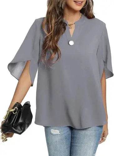 Women's Summer Tops Short Sleeve Casual Shirts V Neck Chiffon Dressy Blouse Tops - GiFTiFY