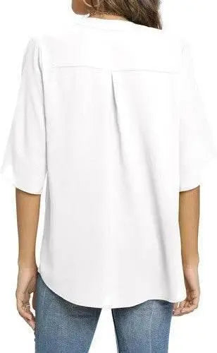 Women's Summer Tops Short Sleeve Casual Shirts V Neck Chiffon Dressy Blouse Tops - GiFTiFY