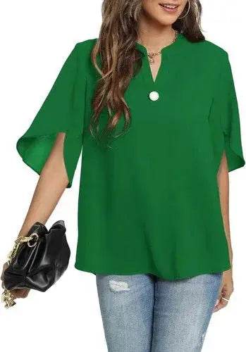 Women's Summer Tops Short Sleeve Casual Shirts V Neck Chiffon Dressy Blouse Tops - GiFTiFY