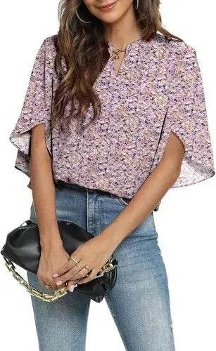 Women's Summer Tops Short Sleeve Casual Shirts V Neck Chiffon Dressy Blouse Tops Shirts by Zopi / AliExpress