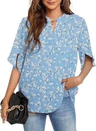 Women's Summer Tops Short Sleeve Casual Shirts V Neck Chiffon Dressy Blouse Tops - GiFTiFY
