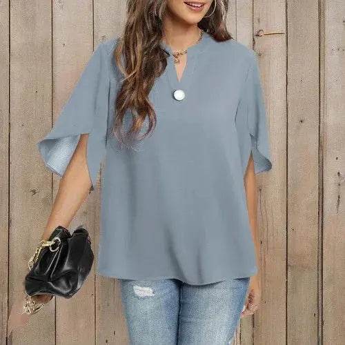 Women's Summer Tops Short Sleeve Casual Shirts V Neck Chiffon Dressy Blouse Tops - GiFTiFY