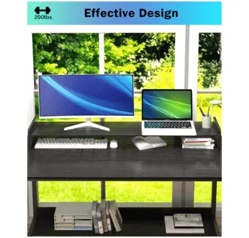 Stylish Black Computer Desk with Storage Shelves Computer Desk by Zopi