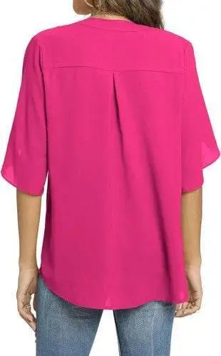 Women's Summer Tops Short Sleeve Casual Shirts V Neck Chiffon Dressy Blouse Tops - GiFTiFY