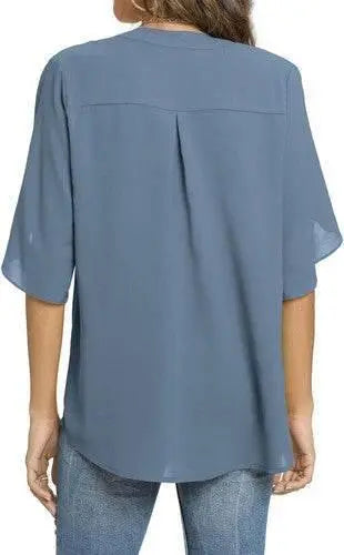 Women's Summer Tops Short Sleeve Casual Shirts V Neck Chiffon Dressy Blouse Tops - GiFTiFY