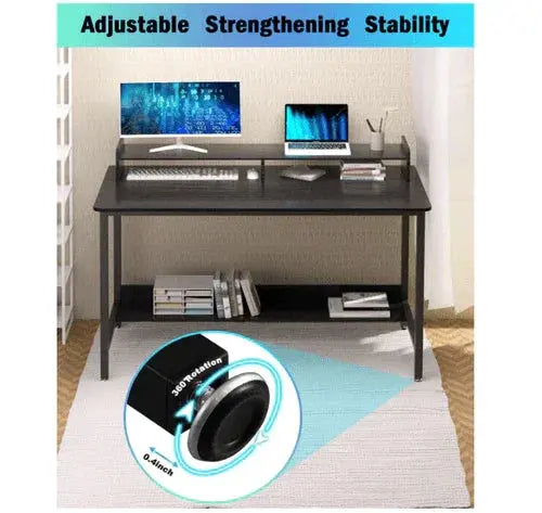 Stylish Black Computer Desk with Storage Shelves - GiFTiFY