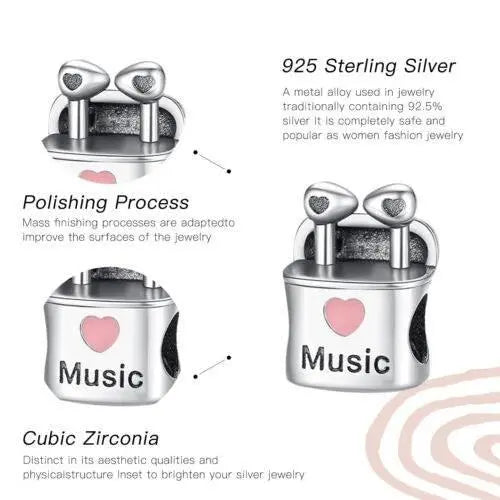 S925 Earbuds Love Music Charm For Women Jewelry Bracelet Necklace Accessories - GiFTiFY