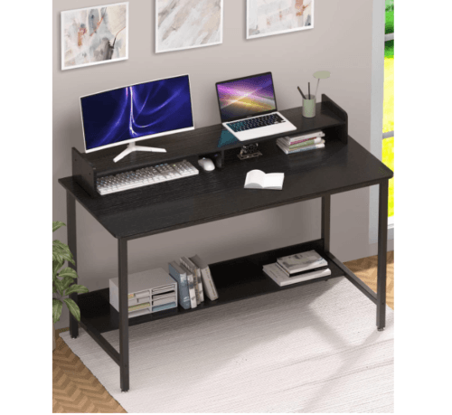 Stylish Black Computer Desk with Storage Shelves - GiFTiFY