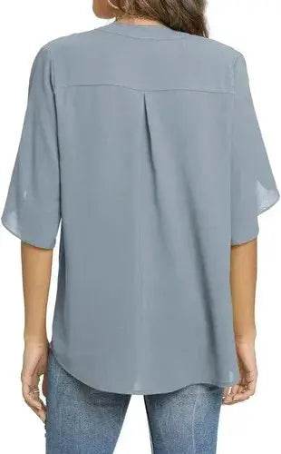 Women's Summer Tops Short Sleeve Casual Shirts V Neck Chiffon Dressy Blouse Tops - GiFTiFY
